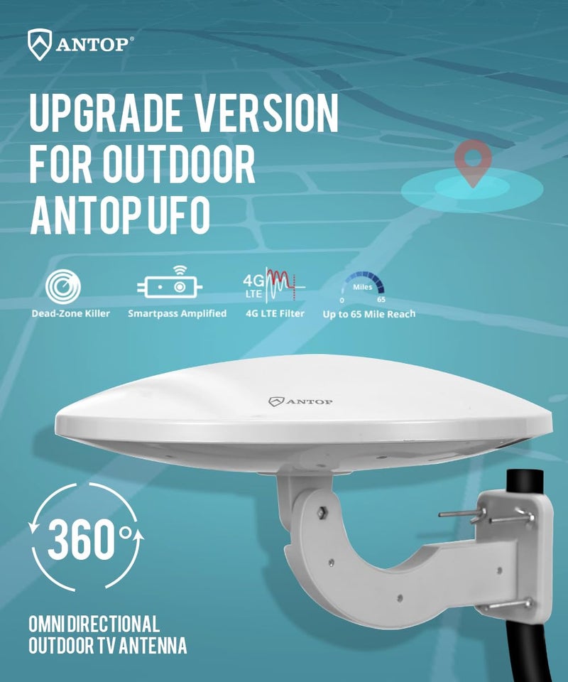 ANTOP TV Antenna for Local Channels, Outdoor HDTV Antenna for Digital Smart TV, Omni Directional UFO Amplified 360 High Reception for RV/Marine 65 Miles Long Range with 33ft Coaxial Cable - Image 2